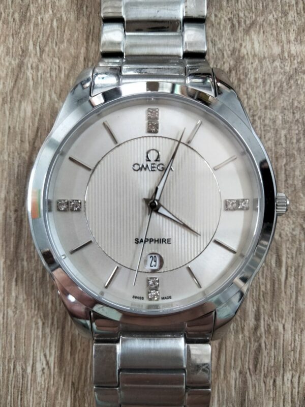 Đồng hồ Sapphire nam chính hãng hiệu OMeGa (Nam – Màu Bạc) Đồng hồ đeo tay dây inox 6